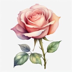 Pink Rose with Green Leaves.