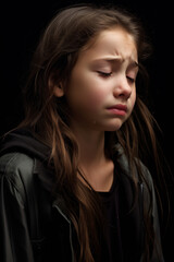 Fototapeta premium Sad crying child dealing with the physical discomfort and emotional distress of illness or injury, capturing the vulnerability and pain of health challenges.
