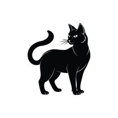 Minimalist Cat Silhouette Vector Graphic, Black & White Cat