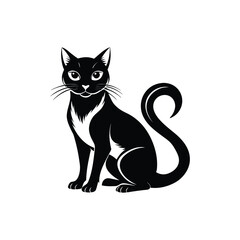Minimalist Cat Silhouette Vector Graphic, Black & White Cat