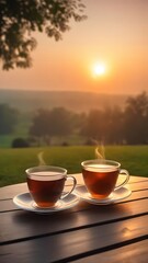 cup of tea at sunrise