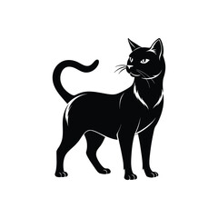 Minimalist Cat Silhouette Vector Graphic, Black & White Cat