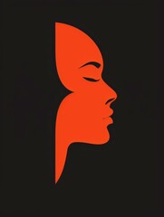 A single red silhouette of a woman's profile with her eyes closed, set against a black background