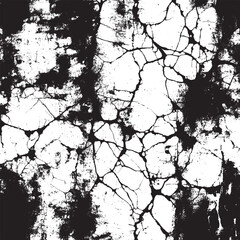 An abstract vintage texture in grunge black and white, featuring cracks, breaks, and stains. This grunge texture is characterized by damage and cracks