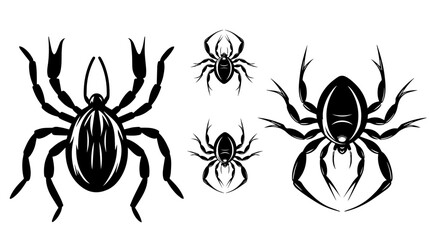 A collection of spider silhouettes on a white background,black silhouettes of spiders 