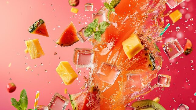 Cocktail fruit&eacute; &eacute;claboussant avec gla&ccedil;ons et fruits frais