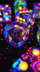 Fototapeta premium Neon Dice in a Dark Setting