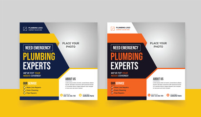 Plumbing service social media post design. Professional plumbing service flyer poster template.