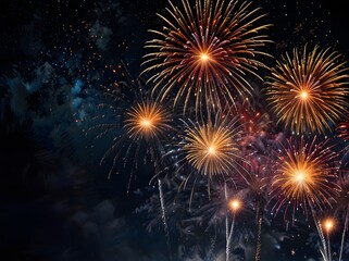 Vibrant fireworks explode in colorful celebration against a dark night sky