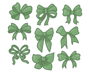 Bows cartoon set, clipart ribbon, vector