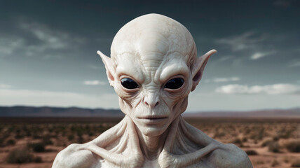 alien portrait. Alien creature has a message for humans. Grey kind humanoid from an other planet portrait series