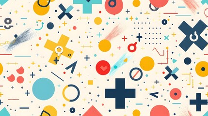 Mathematical Plus Symbols Pattern. Math Design Elements Background. Medical Tech Background. Vector Illustration.