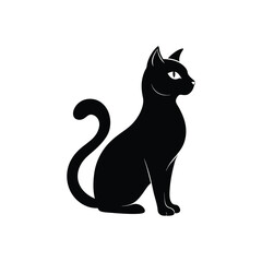 Minimalist Vector Silhouette of a Cat, Black & White Cat