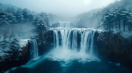 Fototapeta premium landscape waterfall in winter