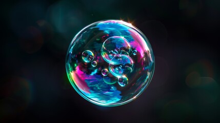 Iridescent Soap Bubble With Smaller Bubbles Inside