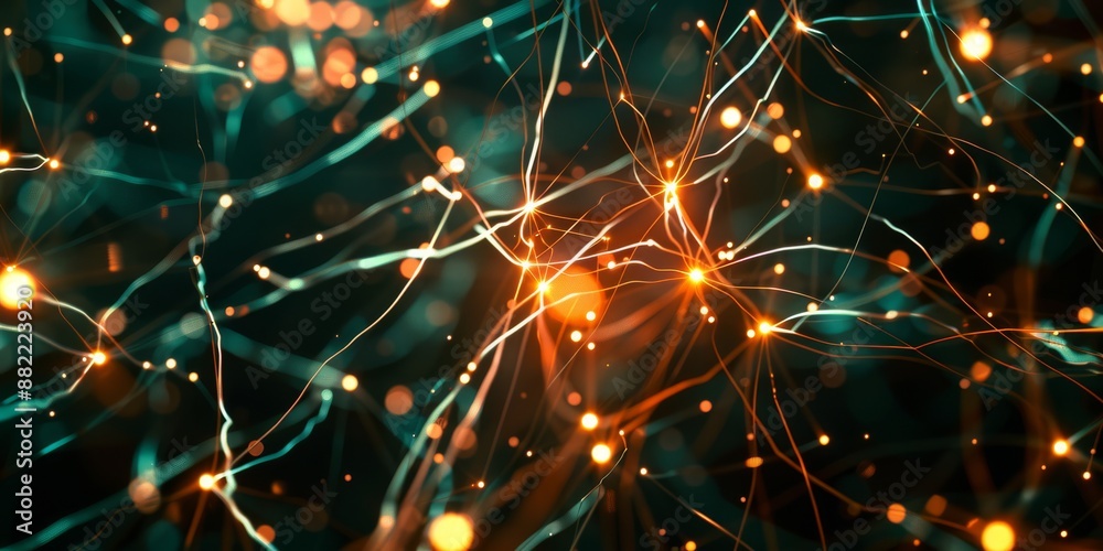 Poster abstract depiction of interconnected neural networks in vibrant colors representing digital connecti