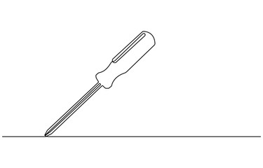 Continuous editable line drawing of screwdriver. Single line screwdriver icon. Continuous line drawing of screwdriver. Screwdriver linear icon. One line drawing background. Vector illustration.