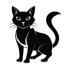 Minimalist Vector Silhouette of a Cat, Black & White Cat