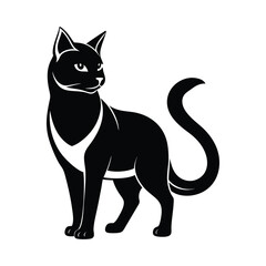 Minimalist Vector Silhouette of a Cat, Black & White Cat