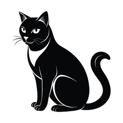 Minimalist Vector Silhouette of a Cat, Black & White Cat
