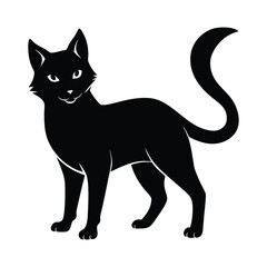 Minimalist Vector Silhouette of a Cat, Black & White Cat