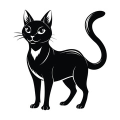 Cat Silhouette Vector Art, Black and White Cat Illustration