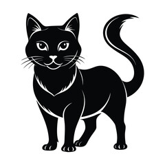 Black and White Silhouette Vector of a Cat, Feline Illustration