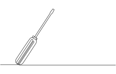 Continuous editable line drawing of screwdriver. Single line screwdriver icon. Continuous line drawing of screwdriver. Screwdriver linear icon. One line drawing background. Vector illustration.