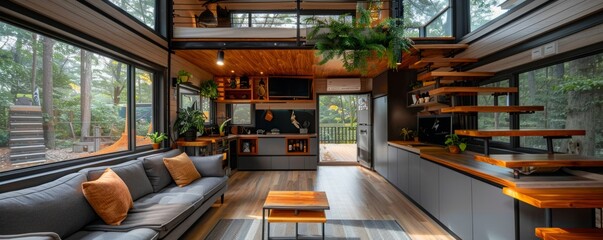 Modern tiny house with a functional layout.