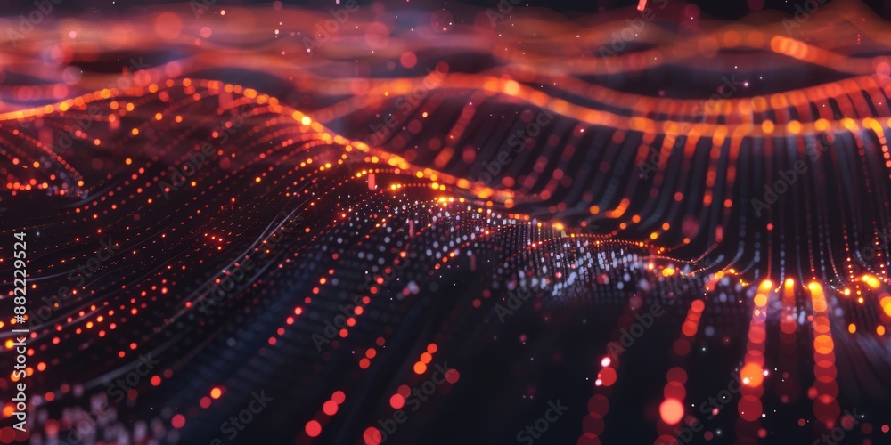 Poster the data flow is visually depicted with dynamic glowing particles and colorful lines in an abstract 
