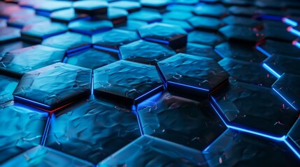 Fototapeta premium Abstract Hexagon Pattern with Blue Neon Lights