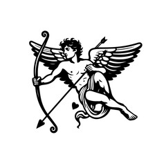 Fototapeta premium greek god of love Eros illustration. black and white illustration of god Eros no fill. Roman god Cupid. Greek deity. Roman deity