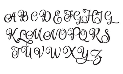 Vector Acrylic Brush Style Hand Drawn Alphabet Font. Calligraphy alphabet on a white background. Vector illustration. EPS 10/AI