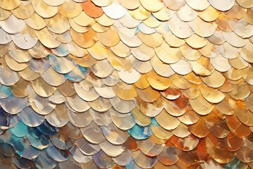 抽象背景ペイントバナー）金色・茶色・青緑の魚の鱗風の柄