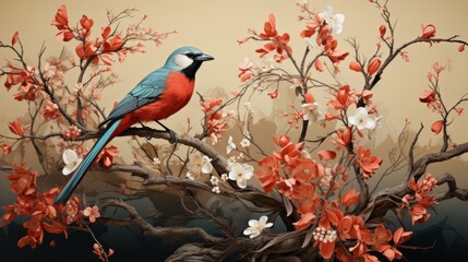 A Colorful Bird Perched Among Delicate Blossoms