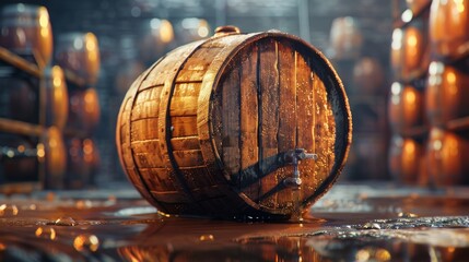 high-resolution, ultra-realistic, 4K, cinematic image of a beer barrel 