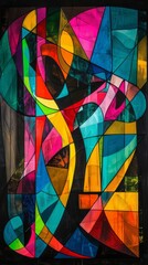 Fototapeta premium Dynamic Cubism Abstract Wallpaper with Vibrant Neon Colors and Shapes. AI-Generated High-Quality Image Showcasing Creative and Imaginative Aesthetic for Bestselling Books and Publications