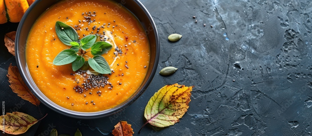 Sticker Pumpkin Soup with Chia Seeds and Herbs