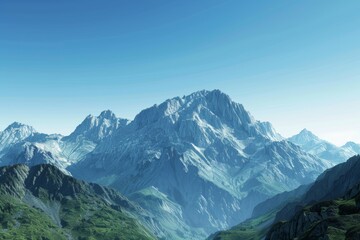 Fototapeta premium Majestic mountain vista with a clear blue sky, showcasing nature's grandeur.