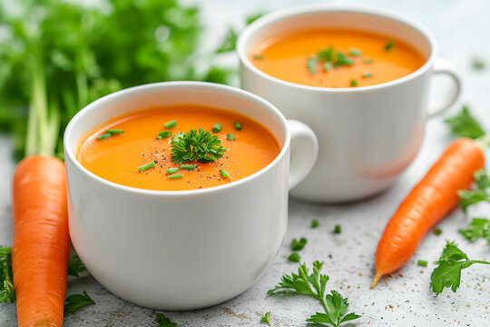 tasty and healthy carrot cream coup with parsley, veggie food, spicy and hot