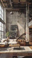 Sleek urban loft with modern furnishings.