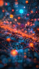 Fototapeta premium Realtime processing at edge, benefits and challenges, reduced latency, closeup, vibrant network flow, dynamic and efficient computing