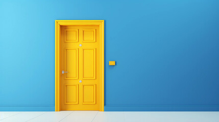 yellow door on blue wall