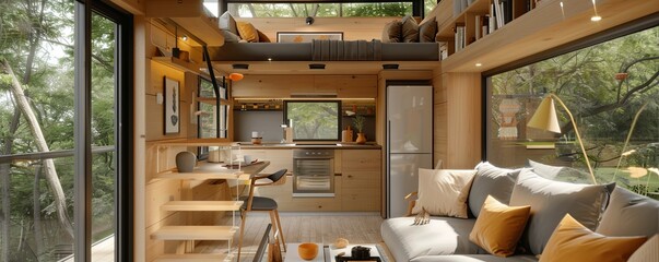 Tiny house with multifunctional furniture.