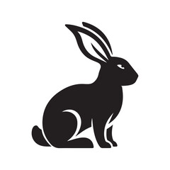 Black rabbit silhouette isolated on white background