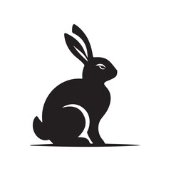 Black rabbit silhouette isolated on white background