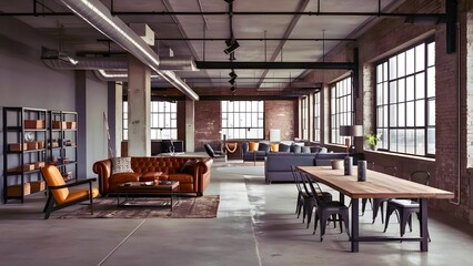 Naklejka premium Industrial Loft: Rugged Sophistication and Urban Comfort.