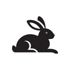 Black rabbit silhouette isolated on white background