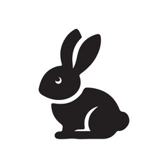 Black rabbit silhouette isolated on white background