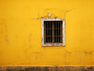old yellow window on the wall